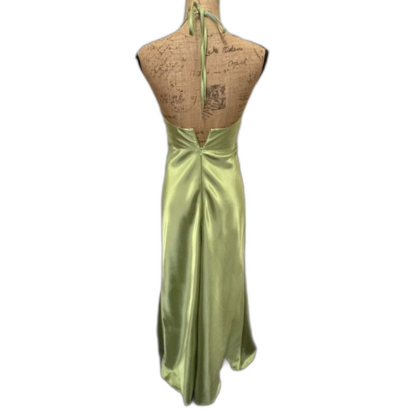 Vintage Jessica McClintock‎ Halter Maxi Gown Green Satin Bow Semiformal Size 4 - Picture 4 of 7